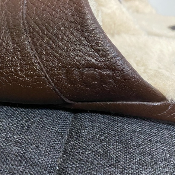 Ugg Mens Brown Leather Sherpa Lounge Slippers- Sz-10 - Picture 6 of 16